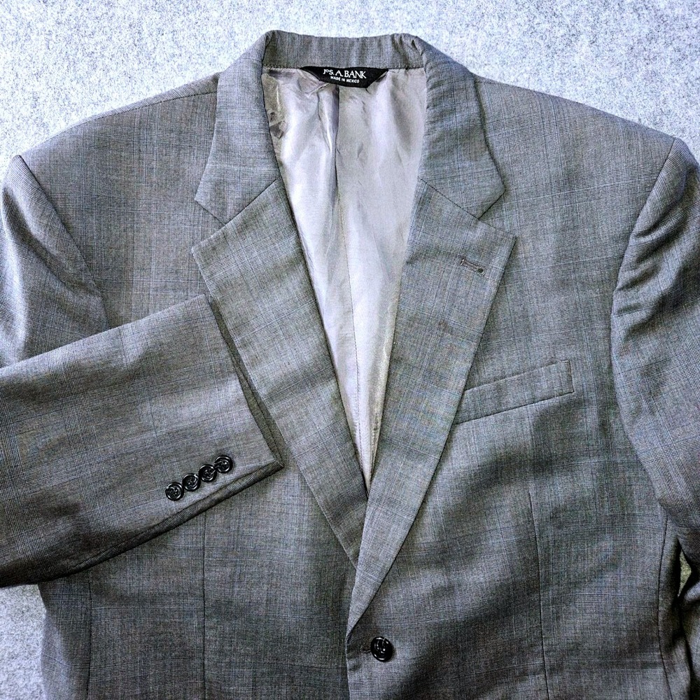 Jos A Bank Signature Collection Blazer 42R Grey‎ Glen Plaid Wool Silk Sport Coat